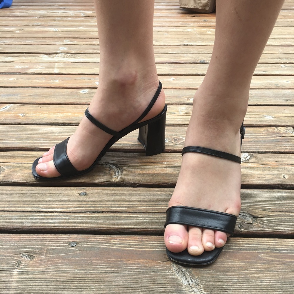 GIORGIO ARMANI Black Leather High Heel Sandal